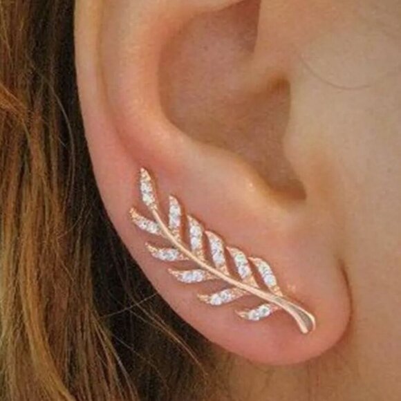 Private Label Jewelry - NEW Delicate 18K Gold Plated Crystal Studded Leaf Branch Earrings